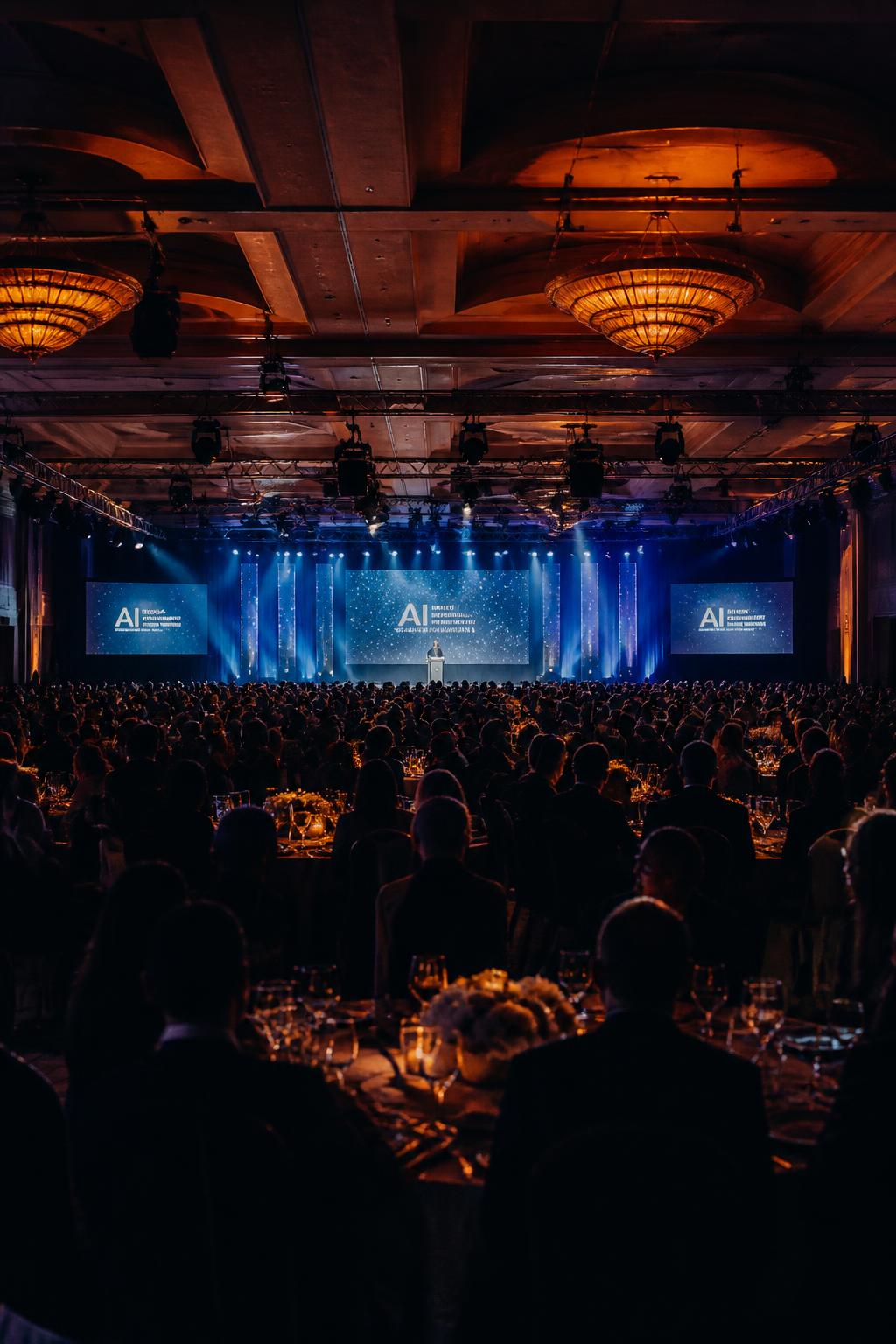 The full ballroom crowd photographed from the back of the room