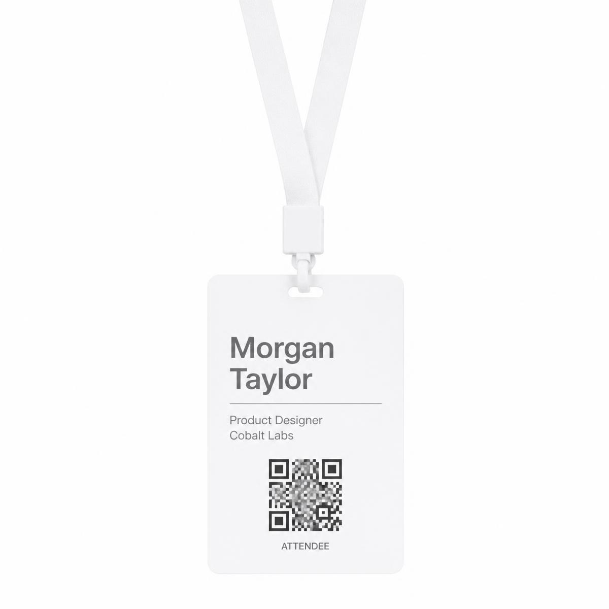 An event badge with a QR code
