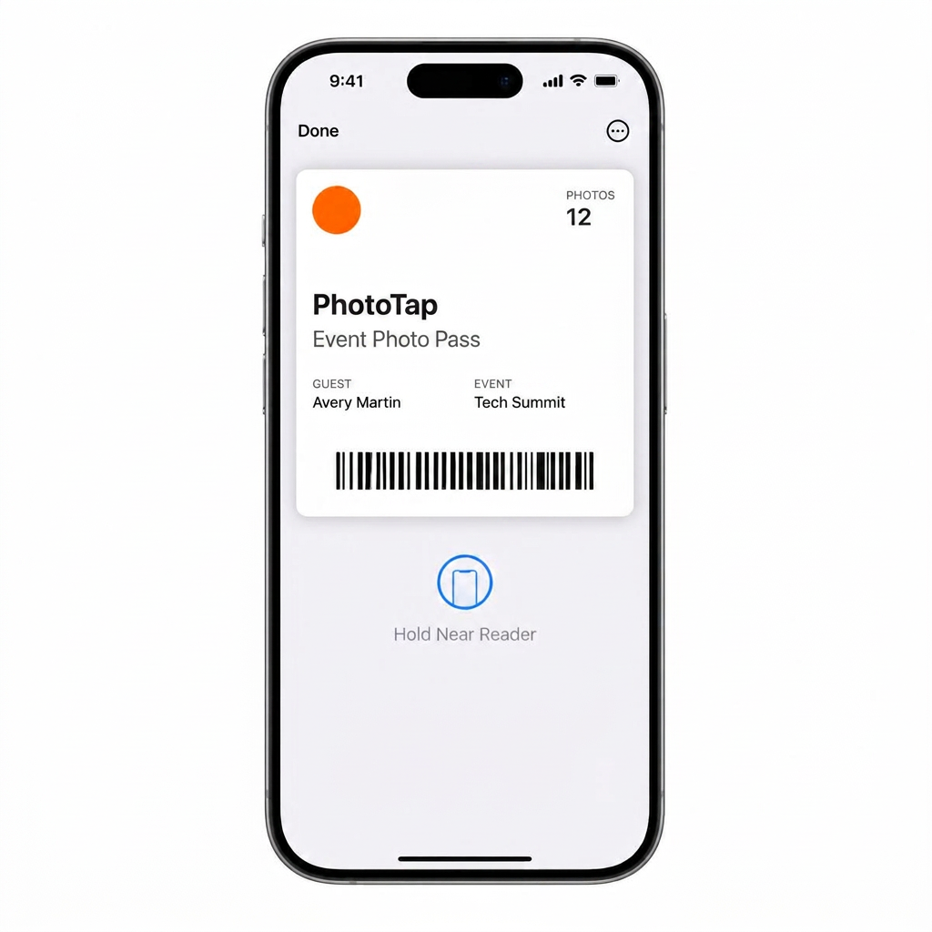 A PhotoTap pass in a phone's digital wallet